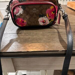 Coach Brown and Pink Floral Crossbody Bag